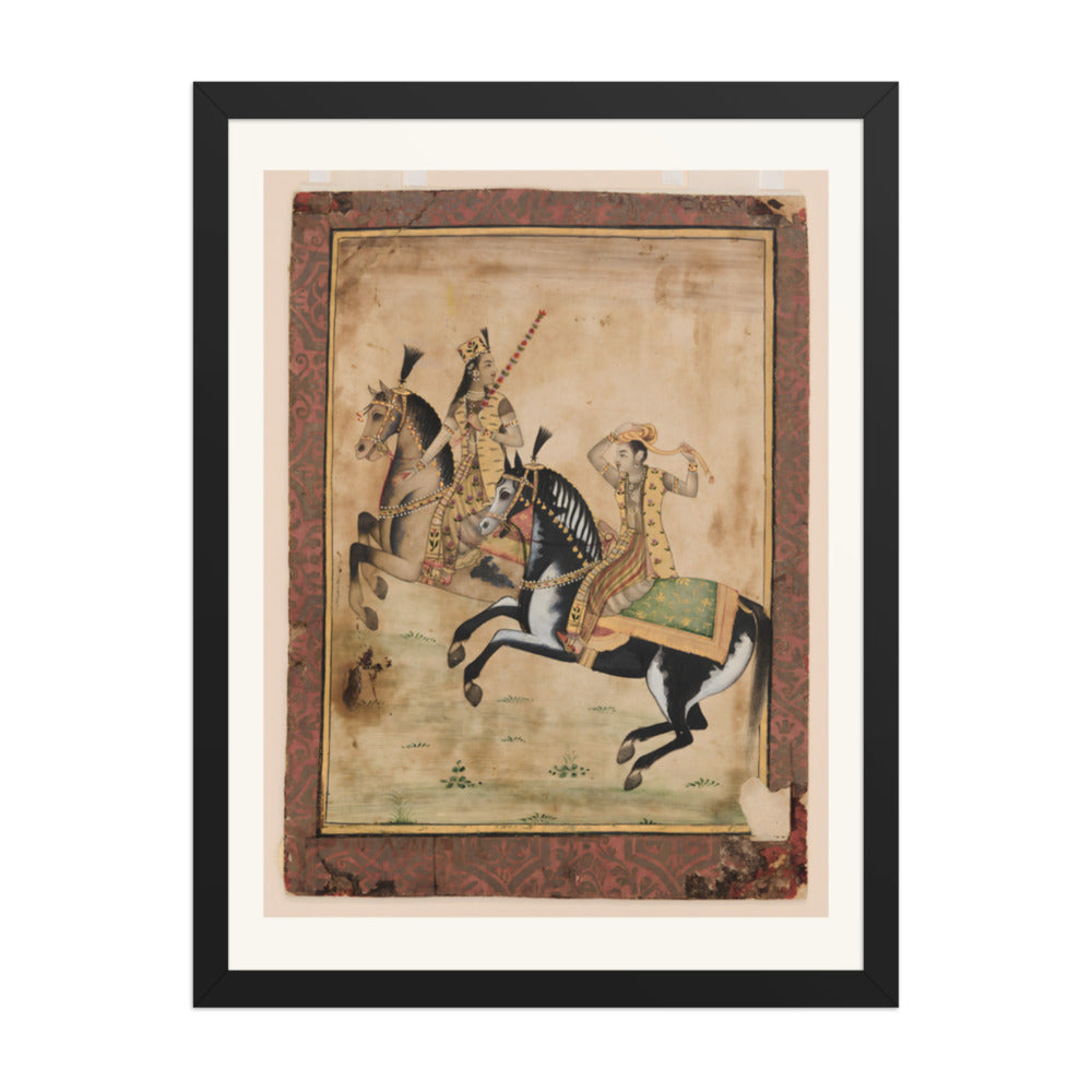 A Prince and Princess Riding — Restored Mughal Wall Art — view 1