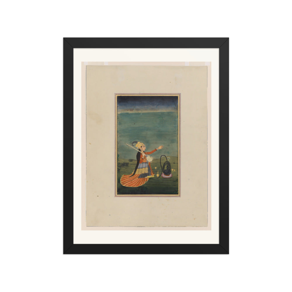 A Musician with a Tanpura — Restored Mughal Wall Art — view 2