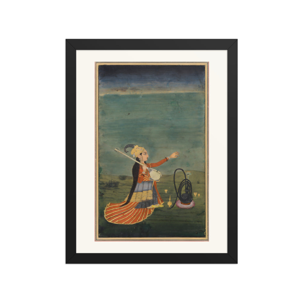 A Musician with a Tanpura — Restored Mughal Wall Art — view 2