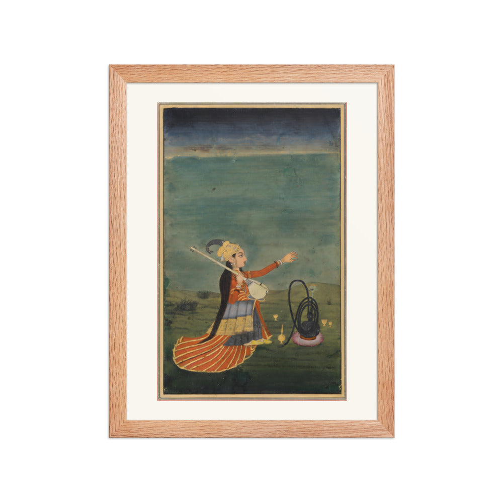 A Musician with a Tanpura — Restored Mughal Wall Art — view 4