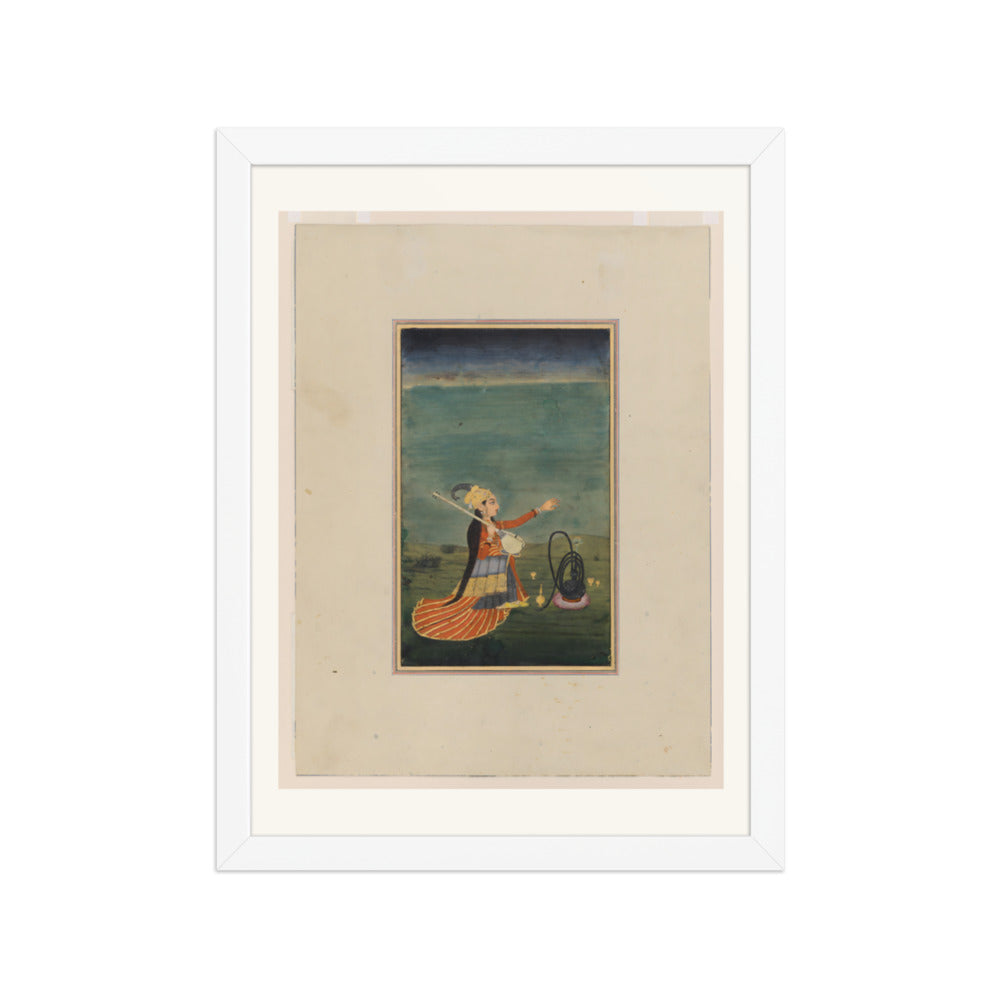 A Musician with a Tanpura — Restored Mughal Wall Art — view 6