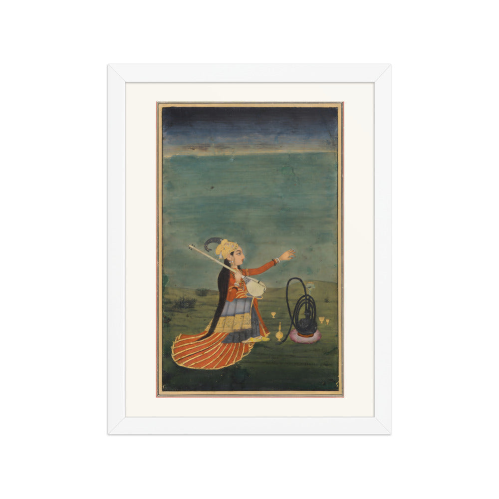 A Musician with a Tanpura — Restored Mughal Wall Art — view 6