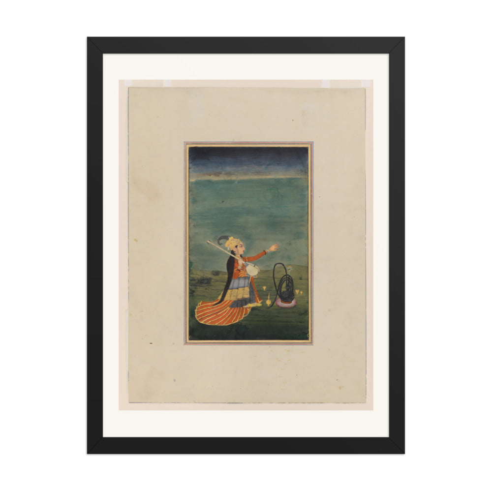 A Musician with a Tanpura — Restored Mughal Wall Art — view 1