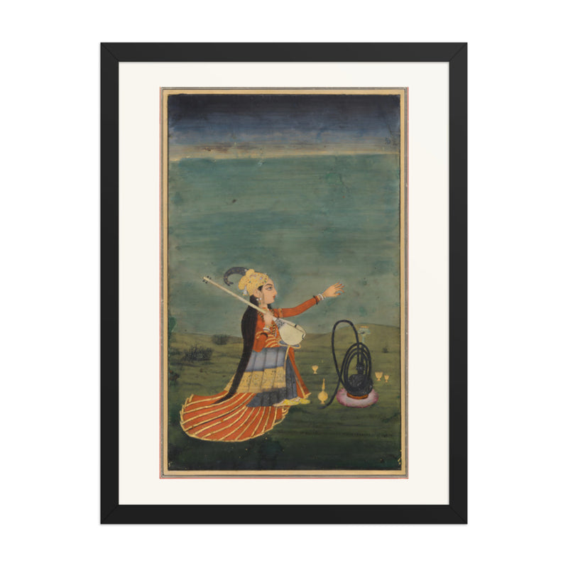 A Musician with a Tanpura — Restored Mughal Wall Art
