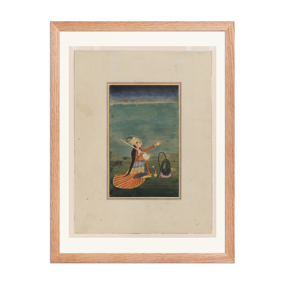 A Musician with a Tanpura — Restored Mughal Wall Art — view 3