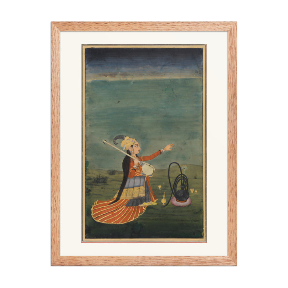 A Musician with a Tanpura — Restored Mughal Wall Art — view 3