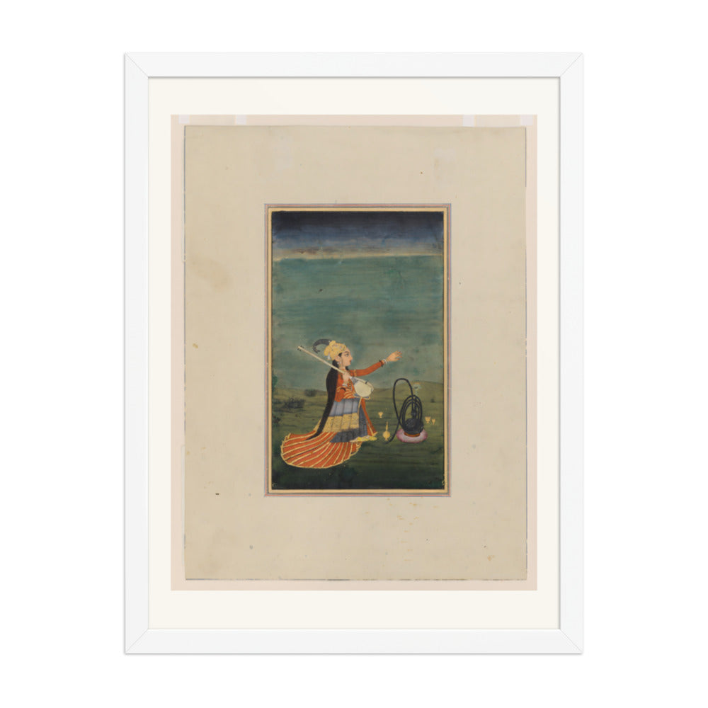 A Musician with a Tanpura — Restored Mughal Wall Art — view 5