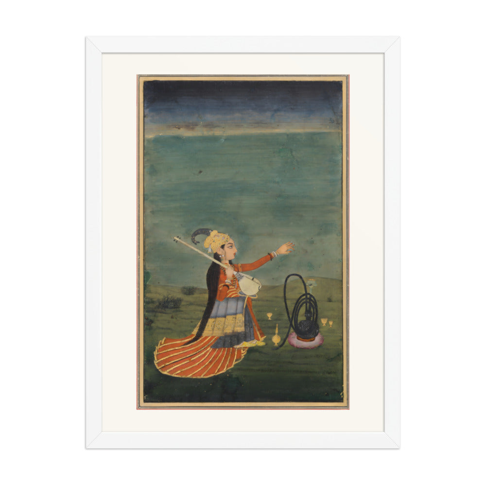 A Musician with a Tanpura — Restored Mughal Wall Art — view 5
