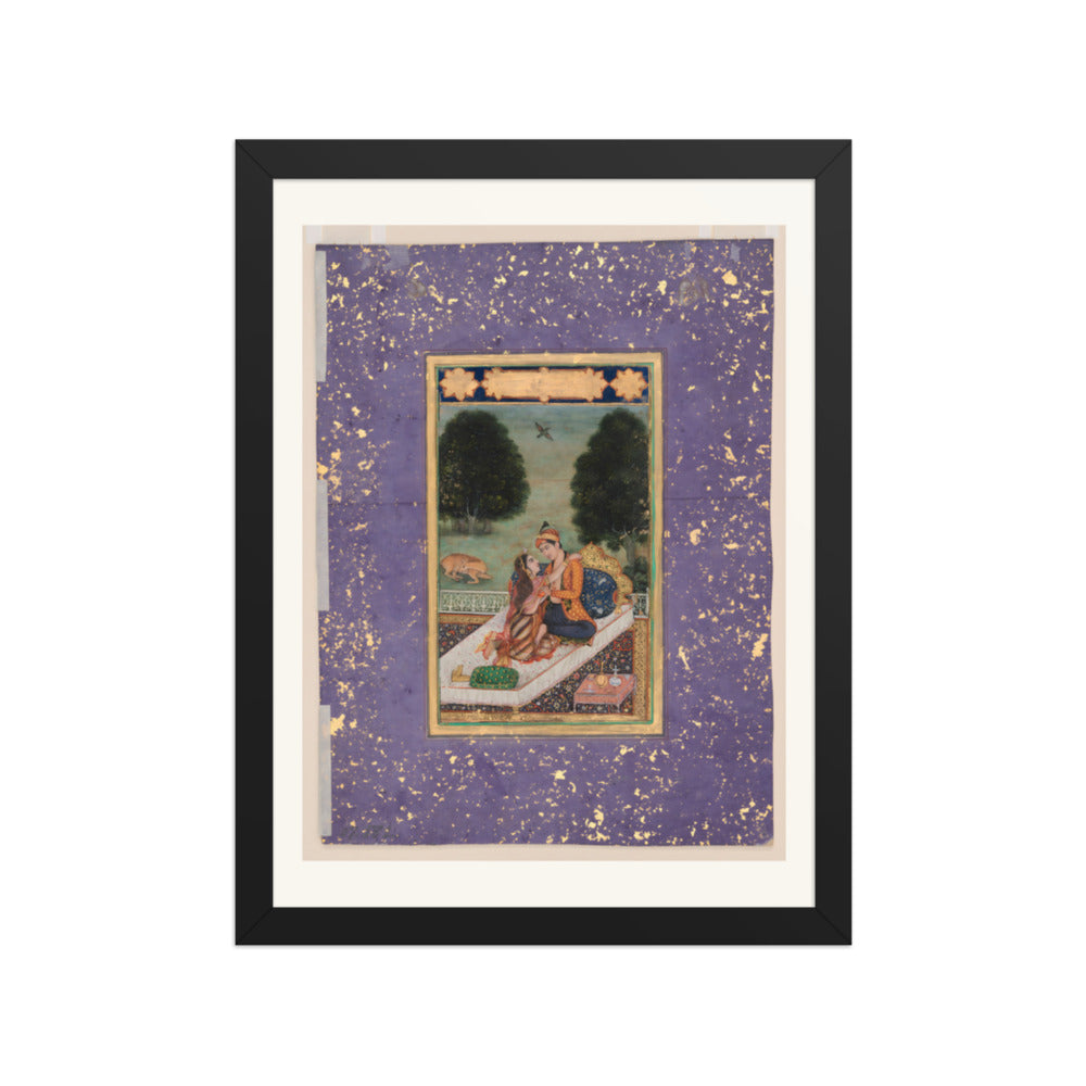 Lovers on a Terrace — Restored Mughal Wall Art — view 2