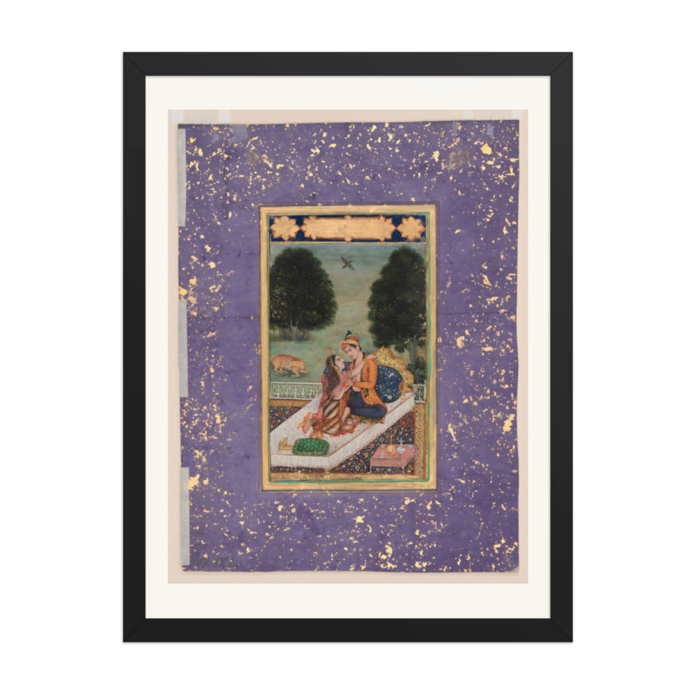 Lovers on a Terrace — Restored Mughal Wall Art — view 1