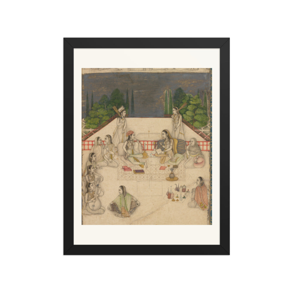 Two Women on a Terrace at Night — Restored Mughal Wall Art — view 2