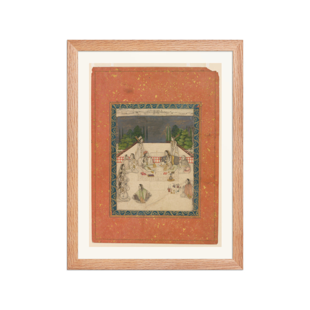 Two Women on a Terrace at Night — Restored Mughal Wall Art — view 4