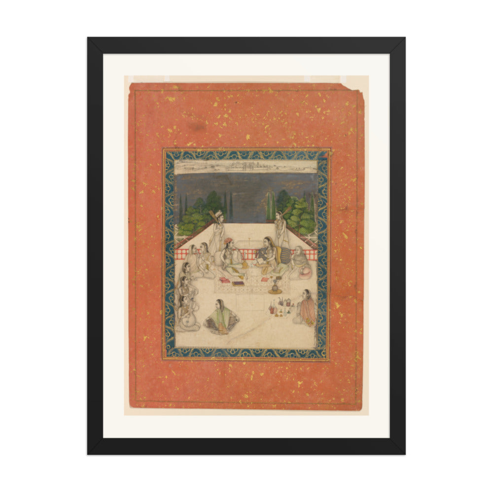 Two Women on a Terrace at Night — Restored Mughal Wall Art — view 1