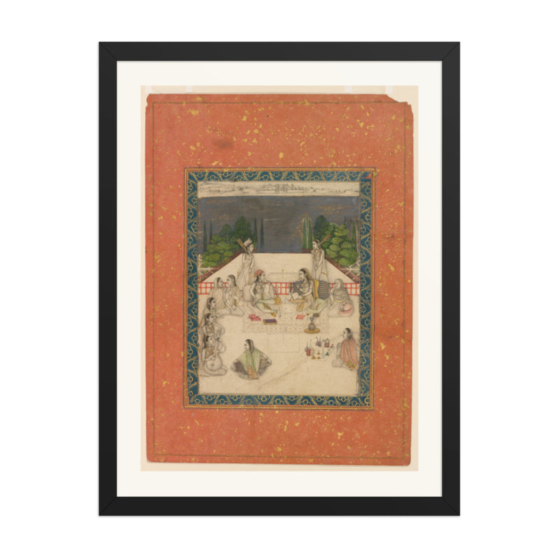 Two Women on a Terrace at Night — Restored Mughal Wall Art