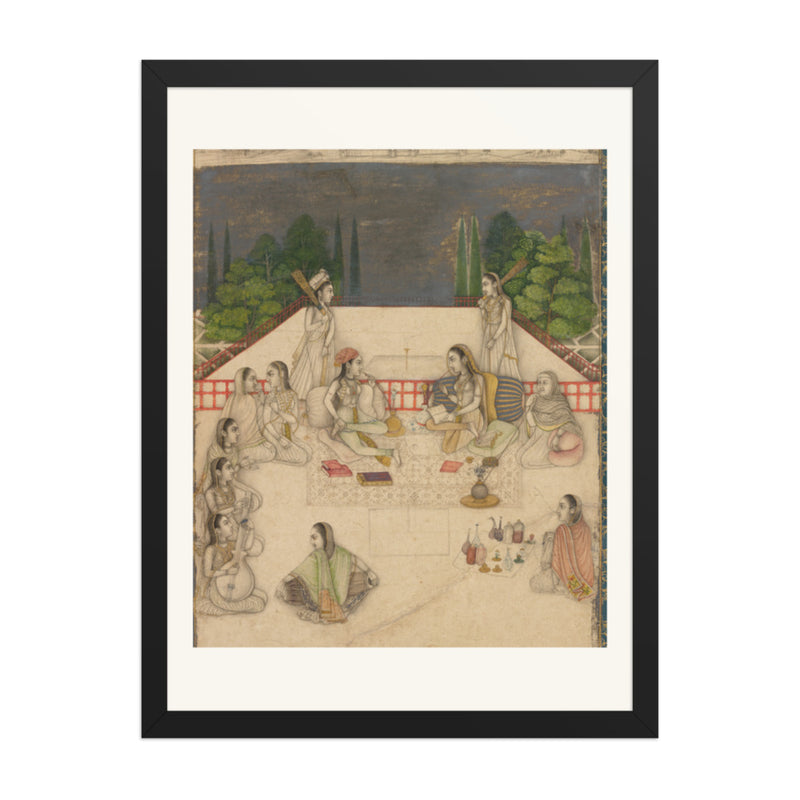 Two Women on a Terrace at Night — Restored Mughal Wall Art