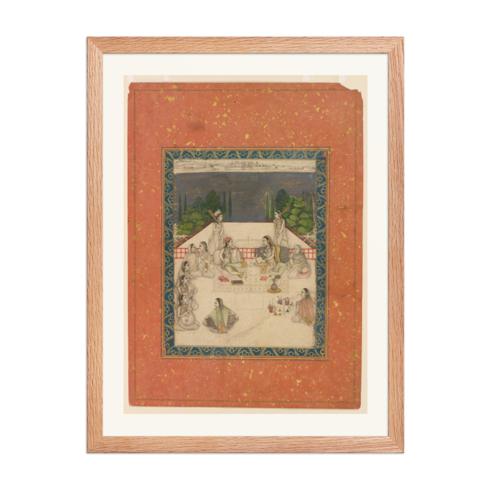 Two Women on a Terrace at Night — Restored Mughal Wall Art — view 3