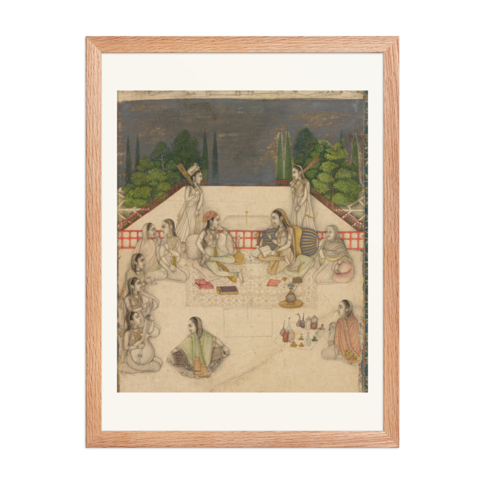 Two Women on a Terrace at Night — Restored Mughal Wall Art — view 3