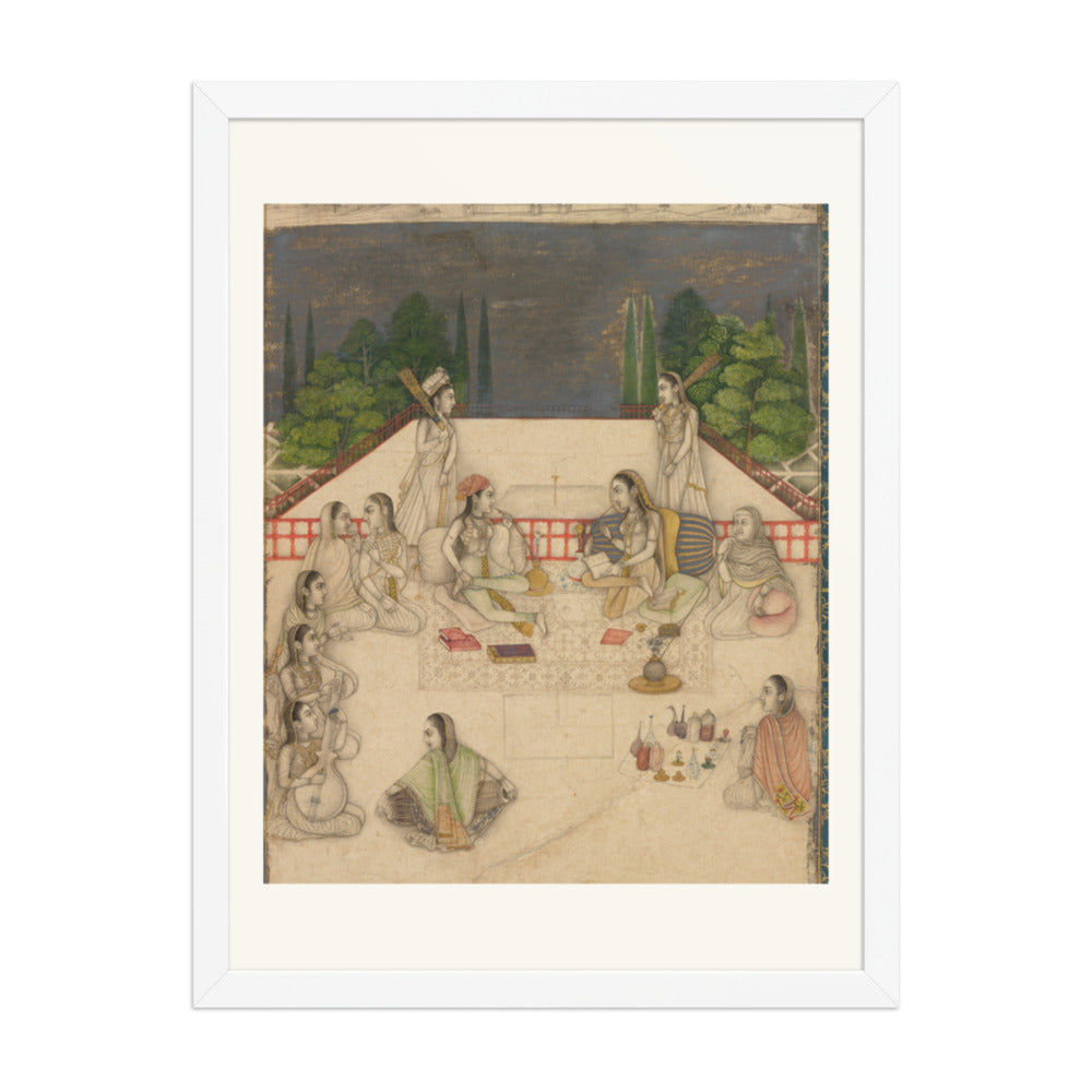 Two Women on a Terrace at Night — Restored Mughal Wall Art — view 5