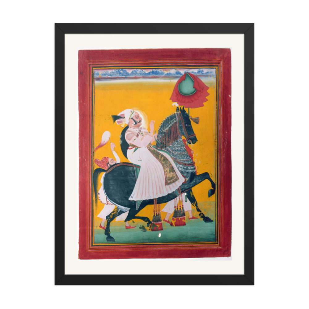 Rawat Ragho Das of Deogarh on Horseback — Restored Rajput Wall Art — view 1