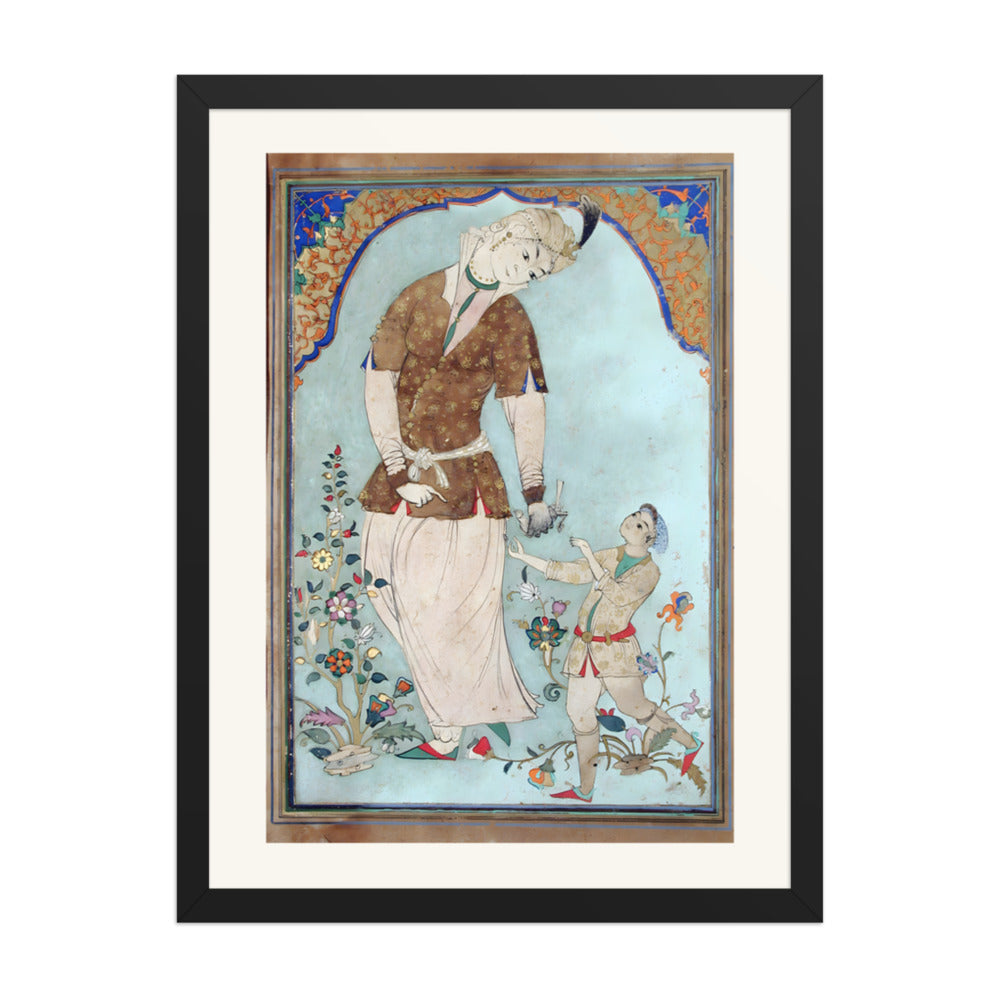 A Lady Falconer Receives Her Prey — Restored Mughal Wall Art — view 1