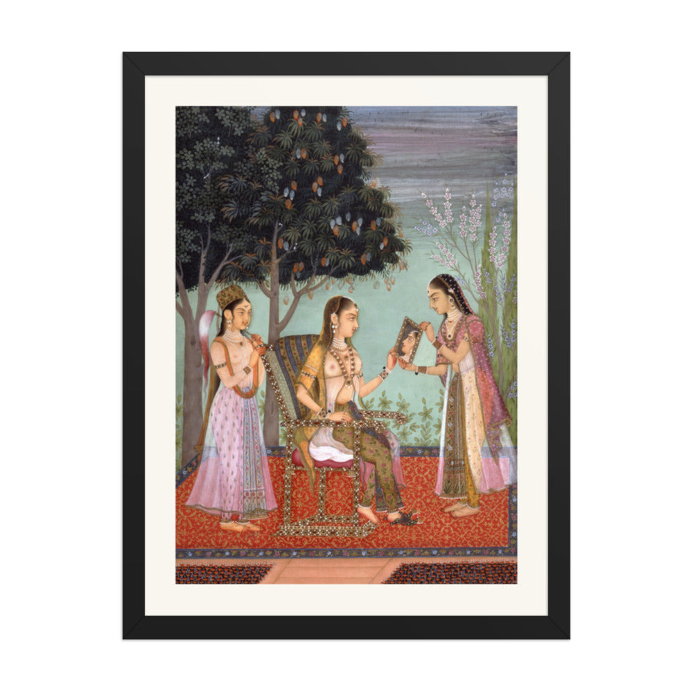 A Lady Gazing into a Mirror — Restored Rajput Wall Art — view 1