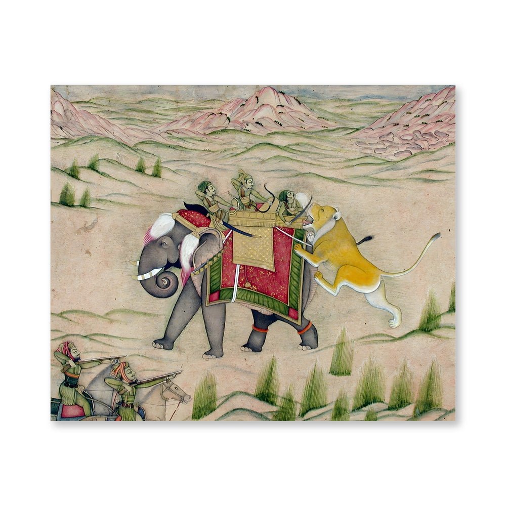 A Lion Attacks the Royal Elephant — Kishangarh Hunt Scene — view 4