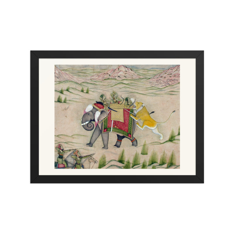 A Lion Attacks the Royal Elephant — Kishangarh Hunt Scene