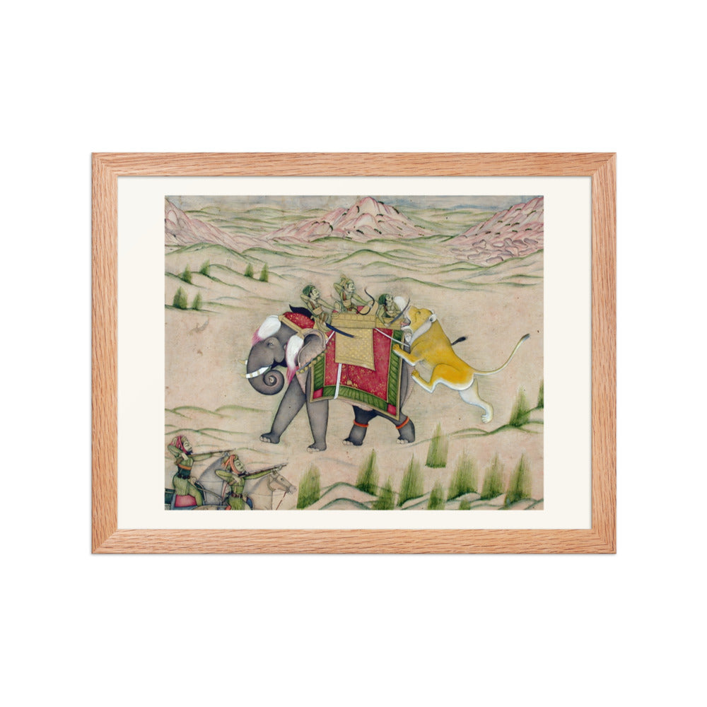 A Lion Attacks the Royal Elephant — Kishangarh Hunt Scene — view 2