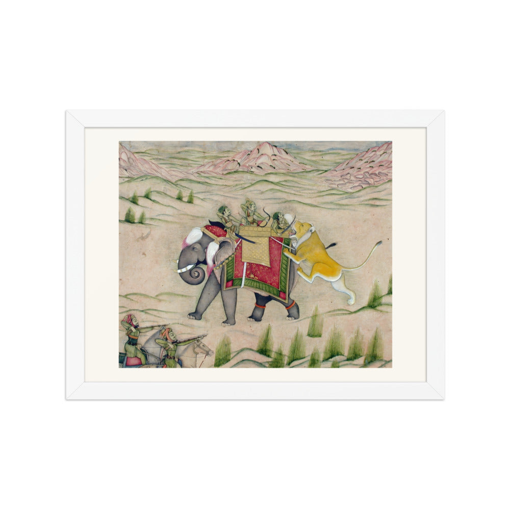 A Lion Attacks the Royal Elephant — Kishangarh Hunt Scene — view 3