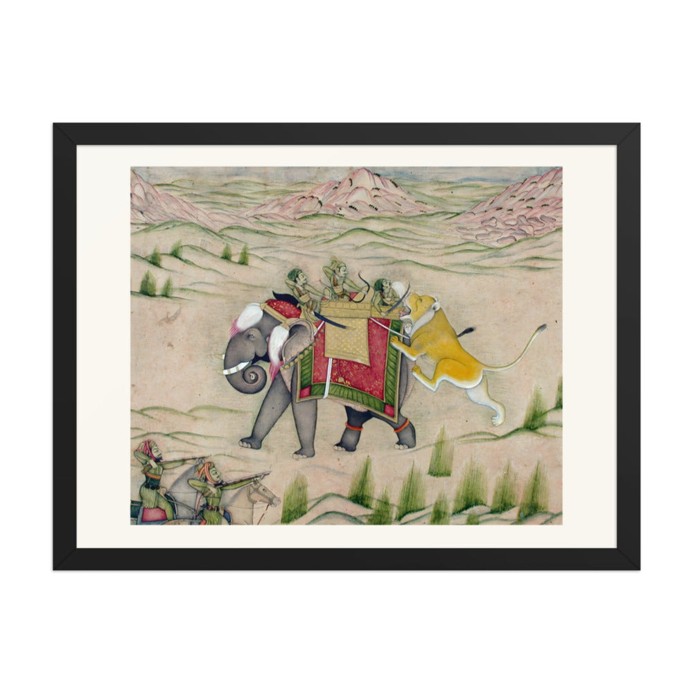 A Lion Attacks the Royal Elephant — Kishangarh Hunt Scene — view 4