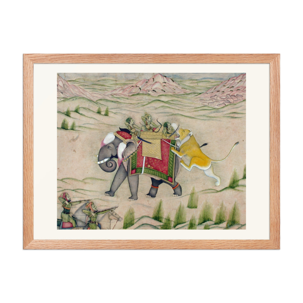 A Lion Attacks the Royal Elephant — Kishangarh Hunt Scene — view 5