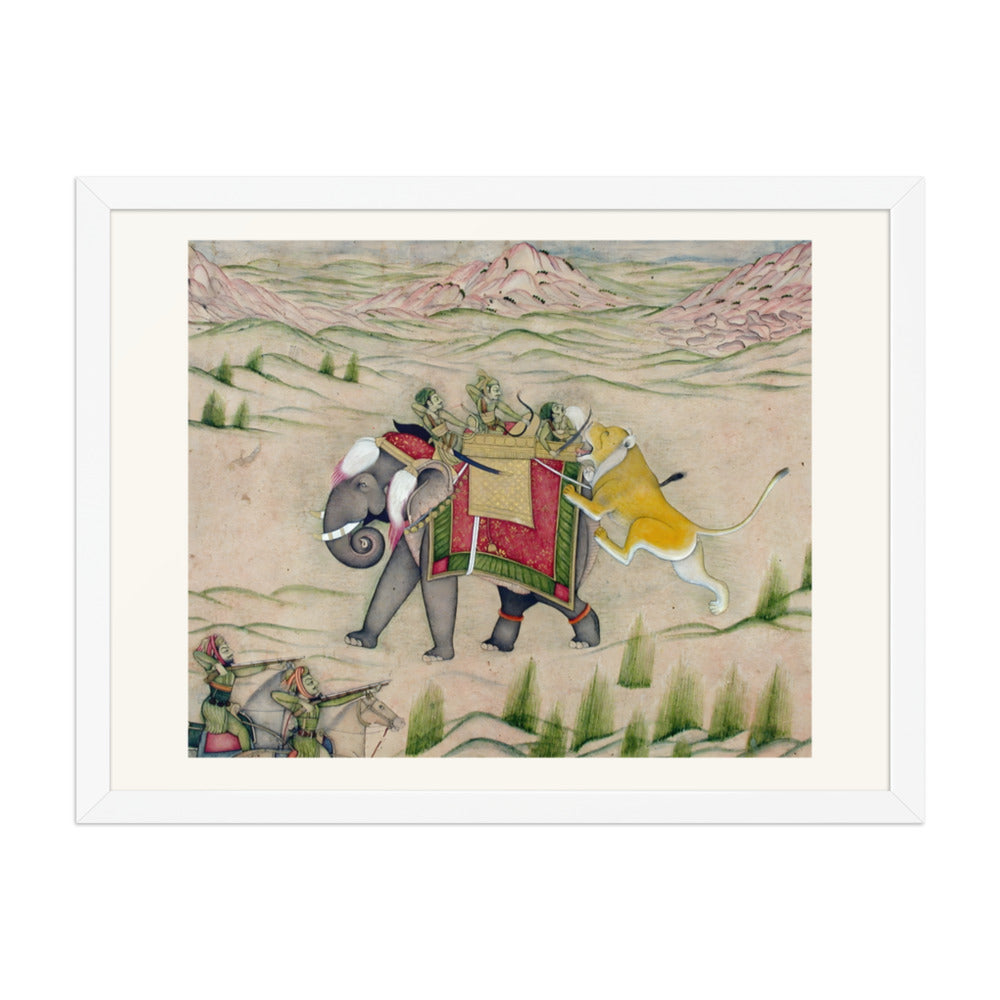 A Lion Attacks the Royal Elephant — Kishangarh Hunt Scene — view 6