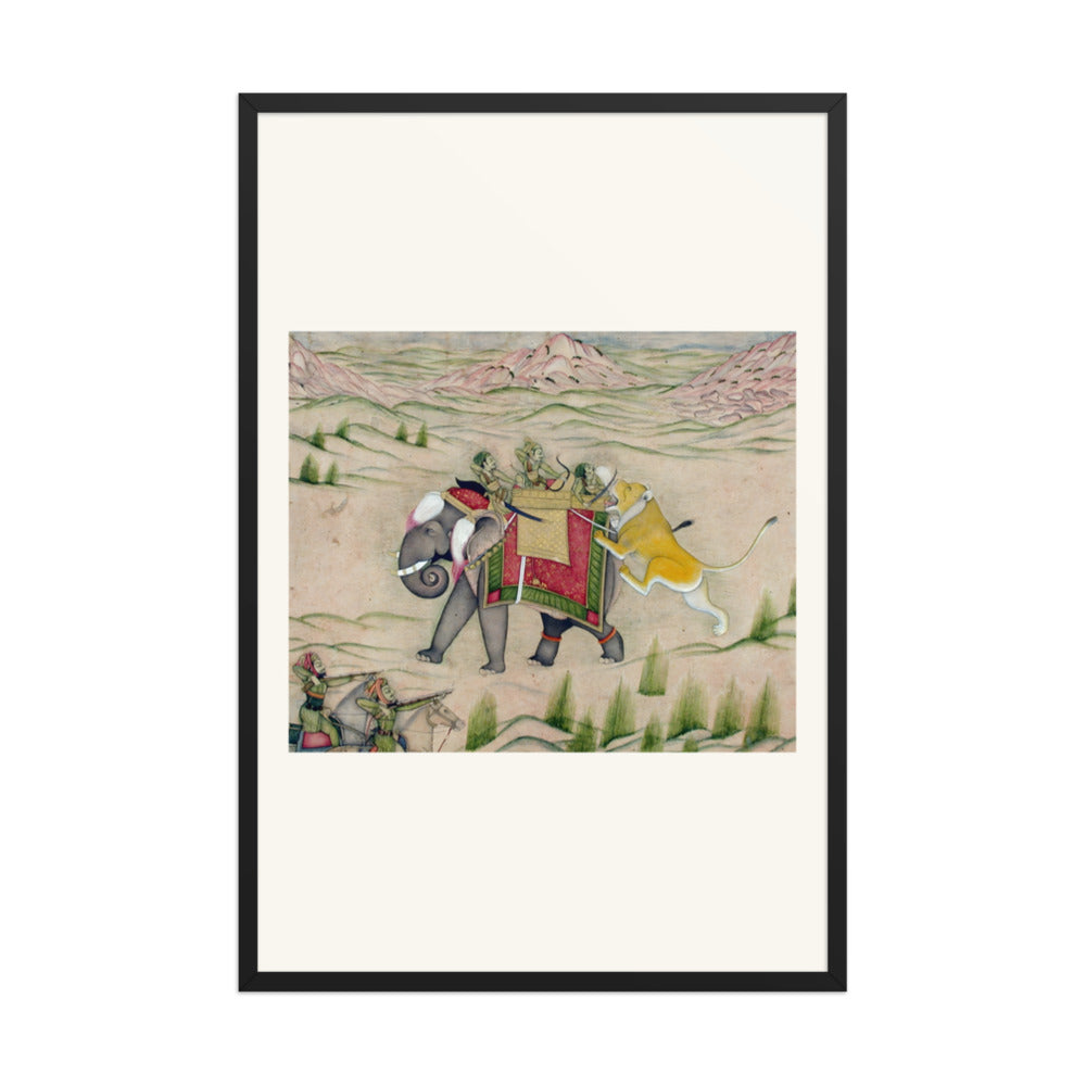 A Lion Attacks the Royal Elephant — Kishangarh Hunt Scene — view 7