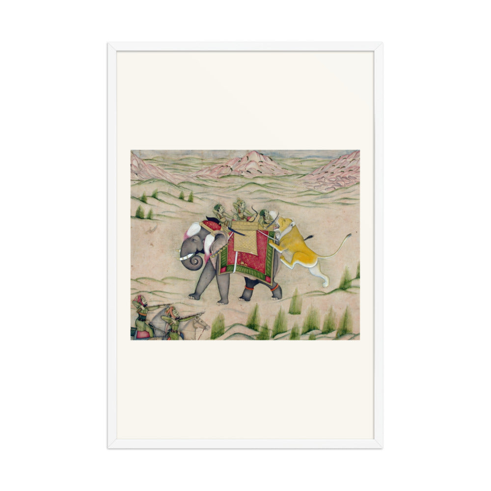 A Lion Attacks the Royal Elephant — Kishangarh Hunt Scene — view 9