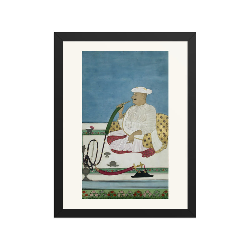 A Hindu raja seated smoking a hookah