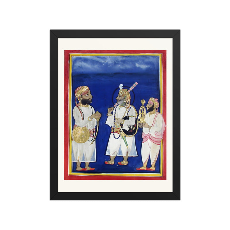 A maharana with two attendants carries sword and hookah