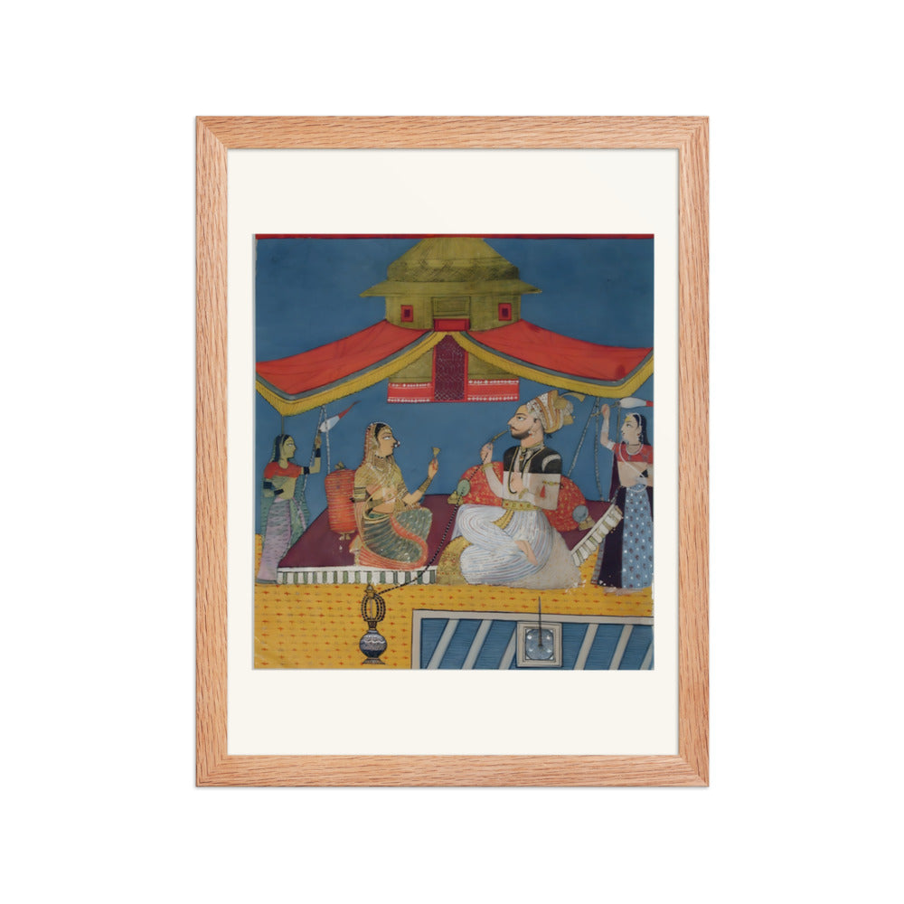 A man smoking a hookah on a terrace, with a woman and two maids — view 2