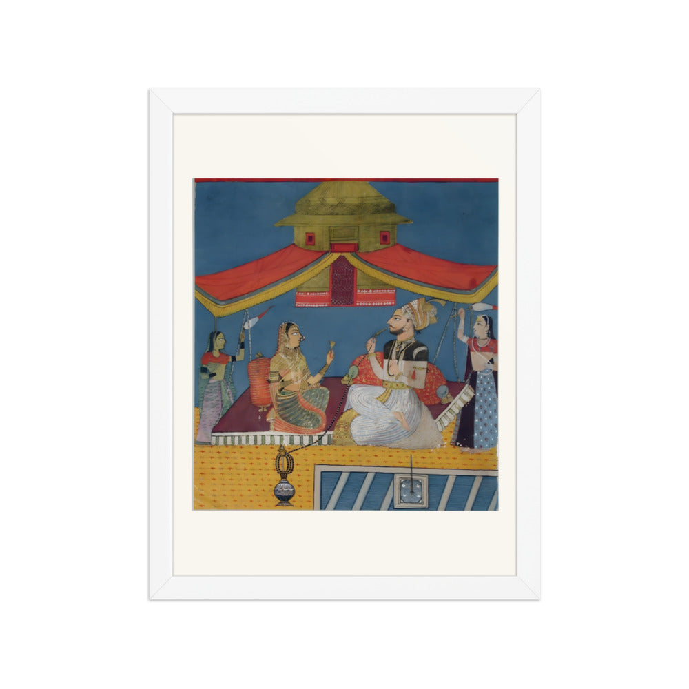 A man smoking a hookah on a terrace, with a woman and two maids — view 3