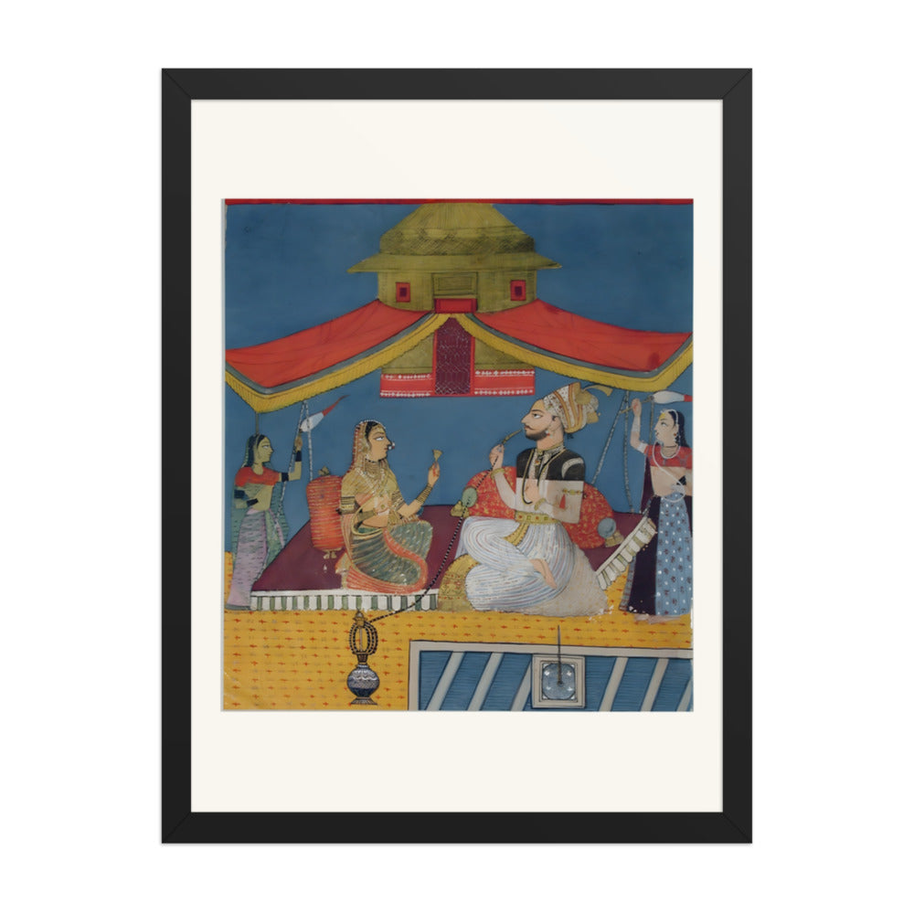 A man smoking a hookah on a terrace, with a woman and two maids — view 4