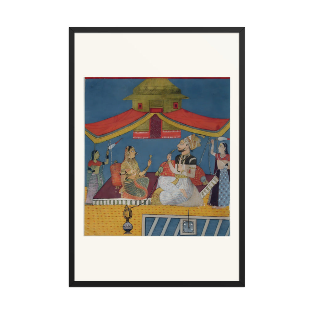 A man smoking a hookah on a terrace, with a woman and two maids — view 7