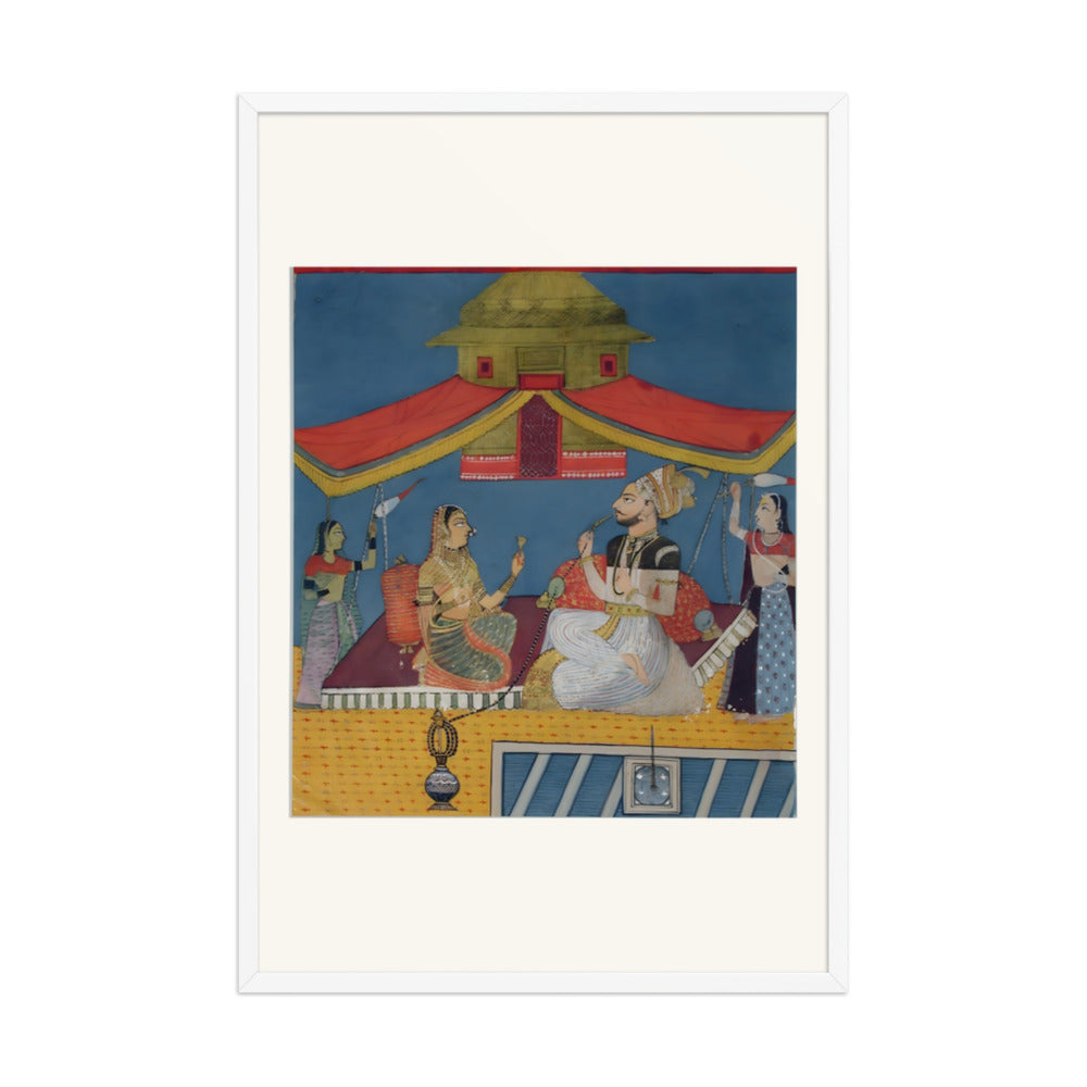 A man smoking a hookah on a terrace, with a woman and two maids — view 9