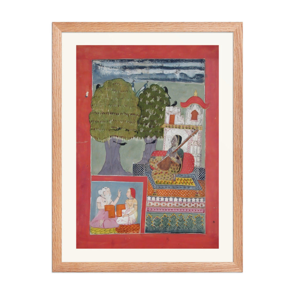 A woman with a vina outside a pavillion — view 2