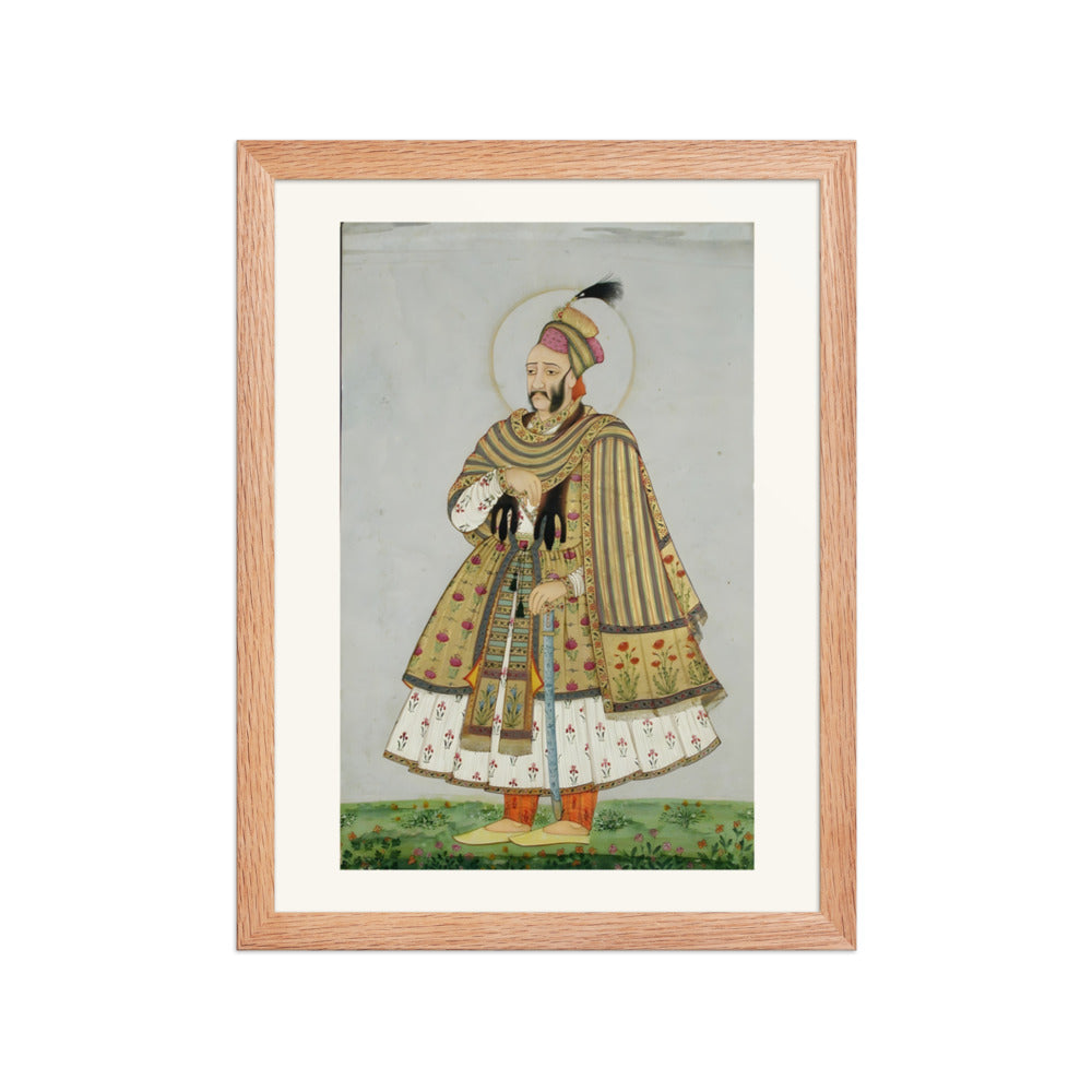 Abdullah Qutb Shah nimbate, in white jama with a gold coat and shawl — view 2