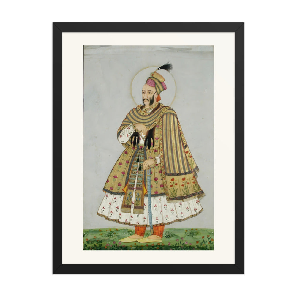 Abdullah Qutb Shah nimbate, in white jama with a gold coat and shawl — view 4