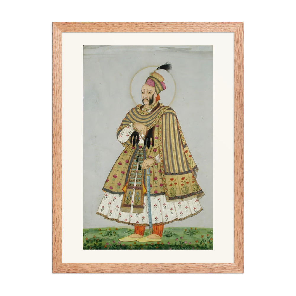 Abdullah Qutb Shah nimbate, in white jama with a gold coat and shawl — view 5