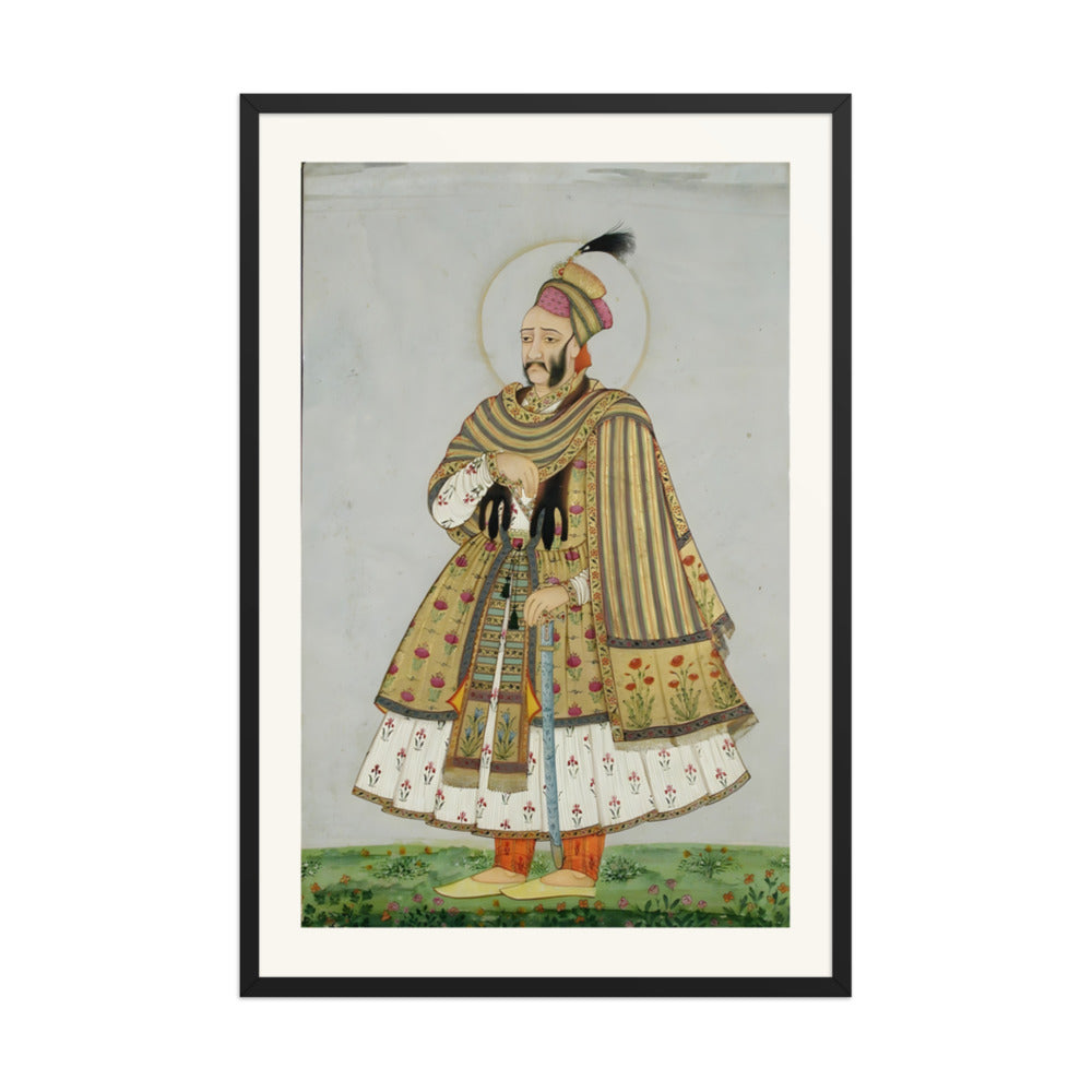 Abdullah Qutb Shah nimbate, in white jama with a gold coat and shawl — view 7