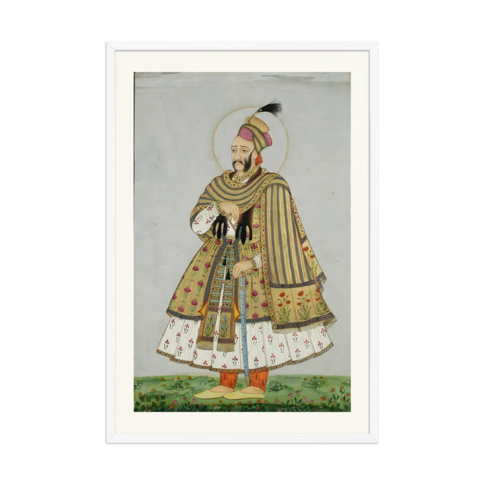 Abdullah Qutb Shah nimbate, in white jama with a gold coat and shawl — view 9