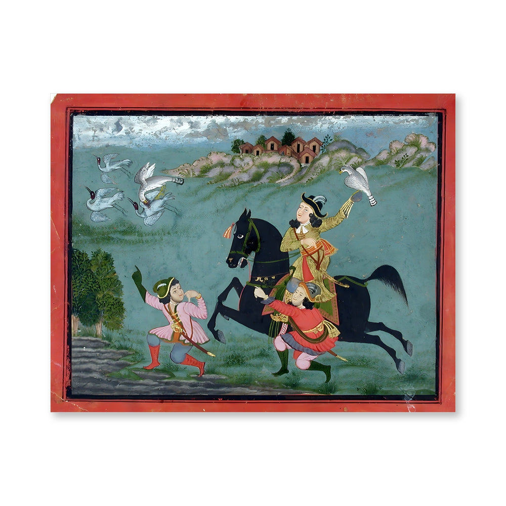 An equestrian European hawking, accompanied by two servants in European dress — view 4