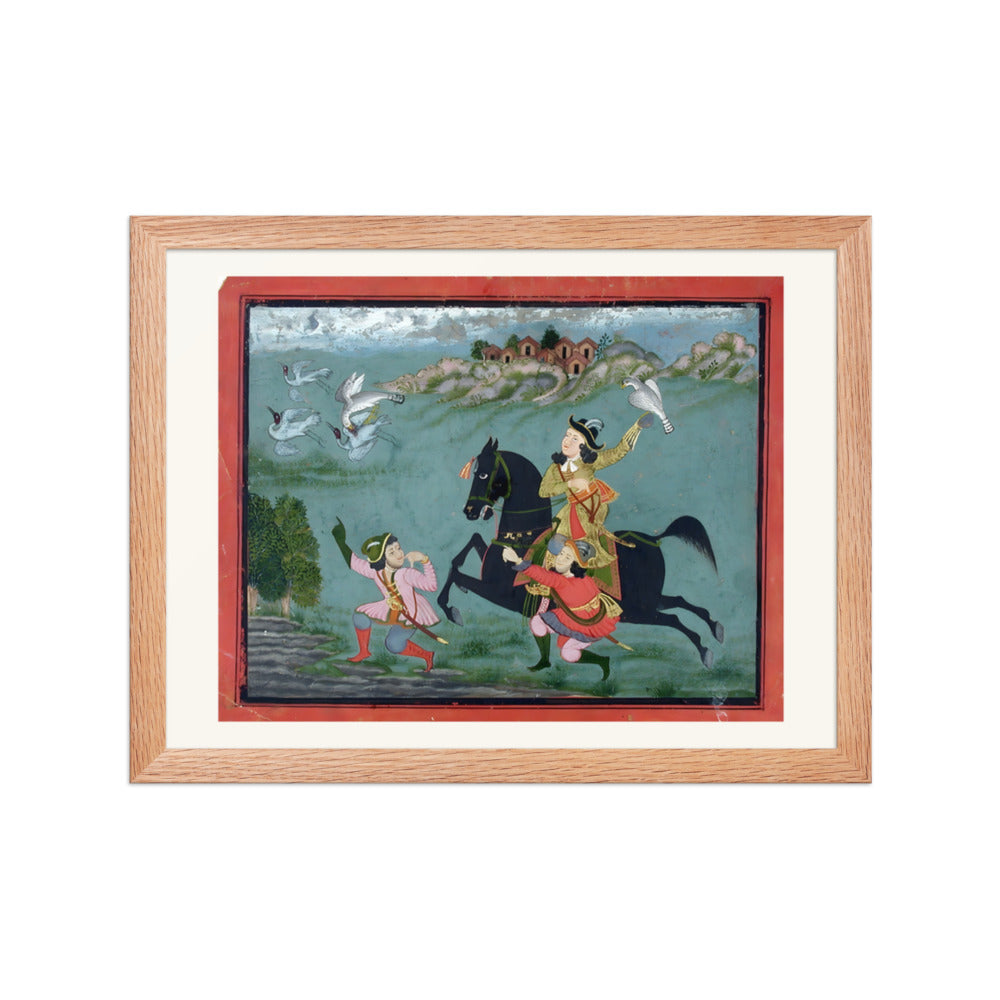 An equestrian European hawking, accompanied by two servants in European dress — view 2
