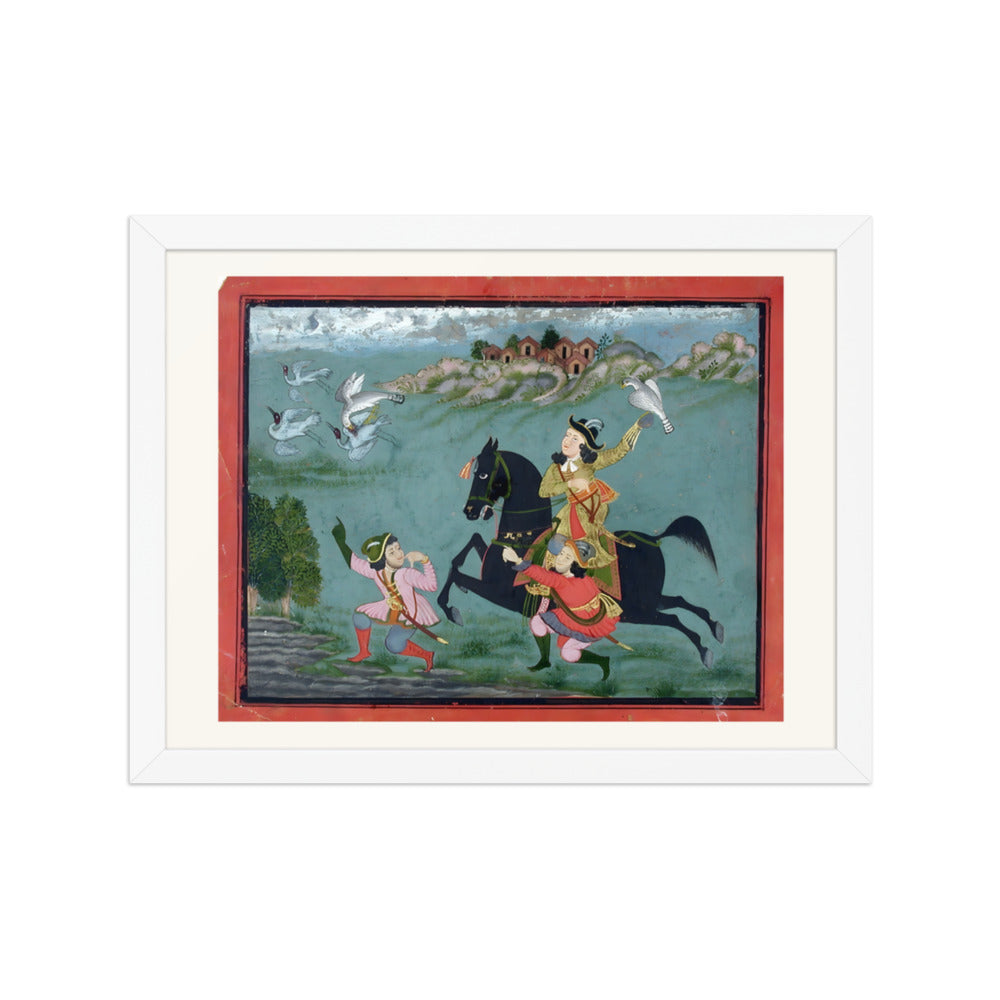An equestrian European hawking, accompanied by two servants in European dress — view 3